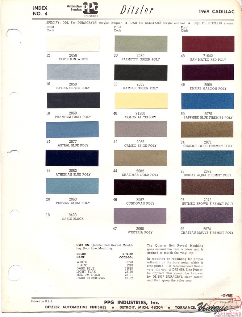 1969 Cadillac Paint Charts PPG 1